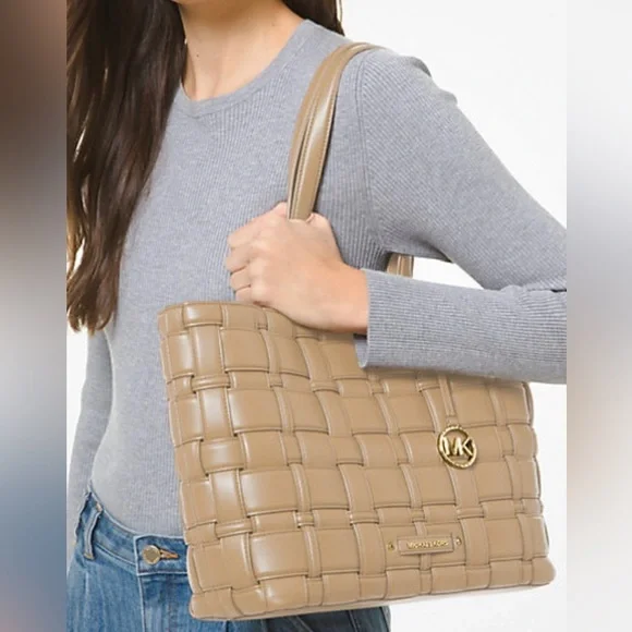 MICHAEL KORS Ivy Tote Bag & Wallet Woven Synthetic Leather 2pc Handbag AUTHENTIC - Picture 12 of 13